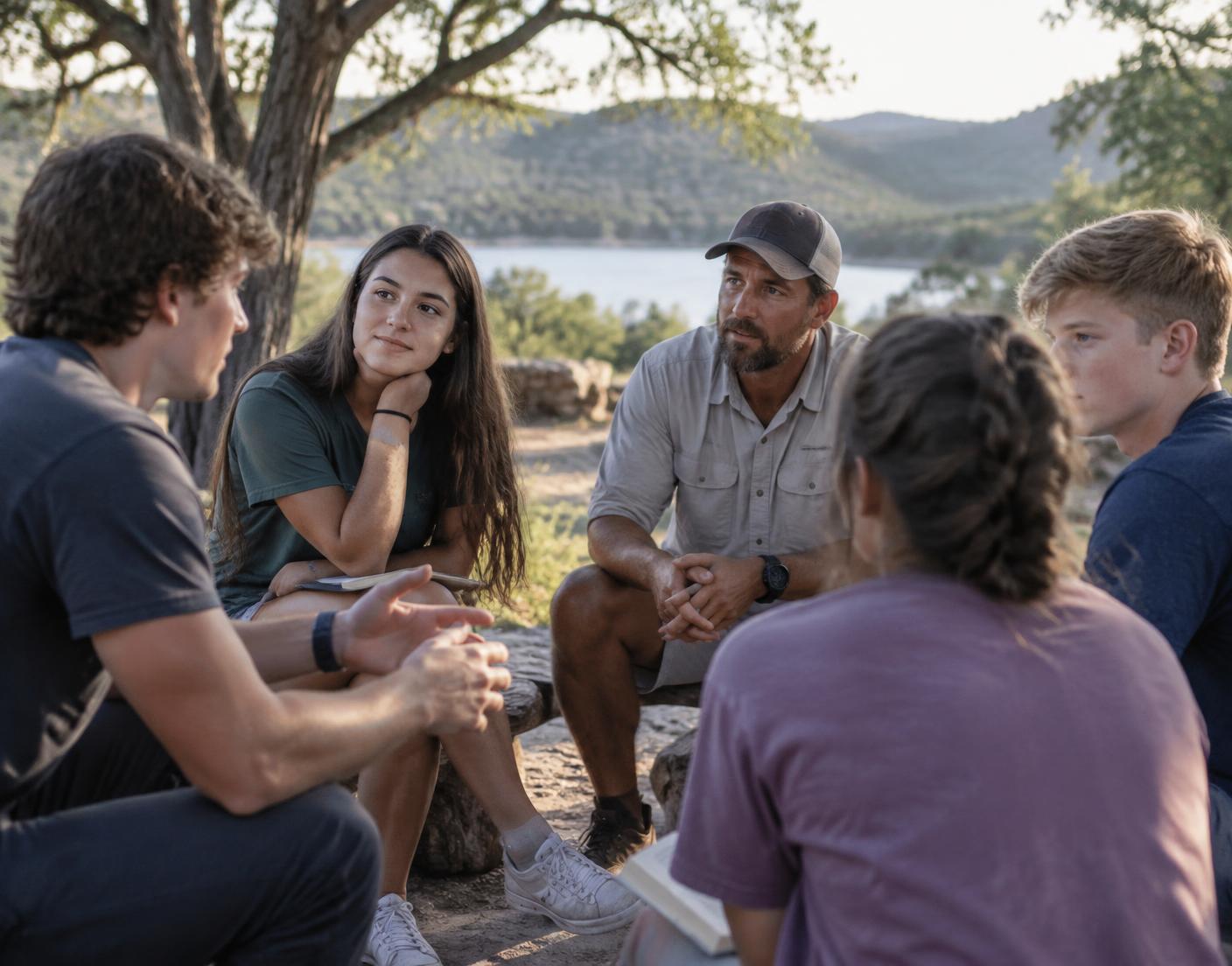 Students in an honest small-group conversation with a mentor